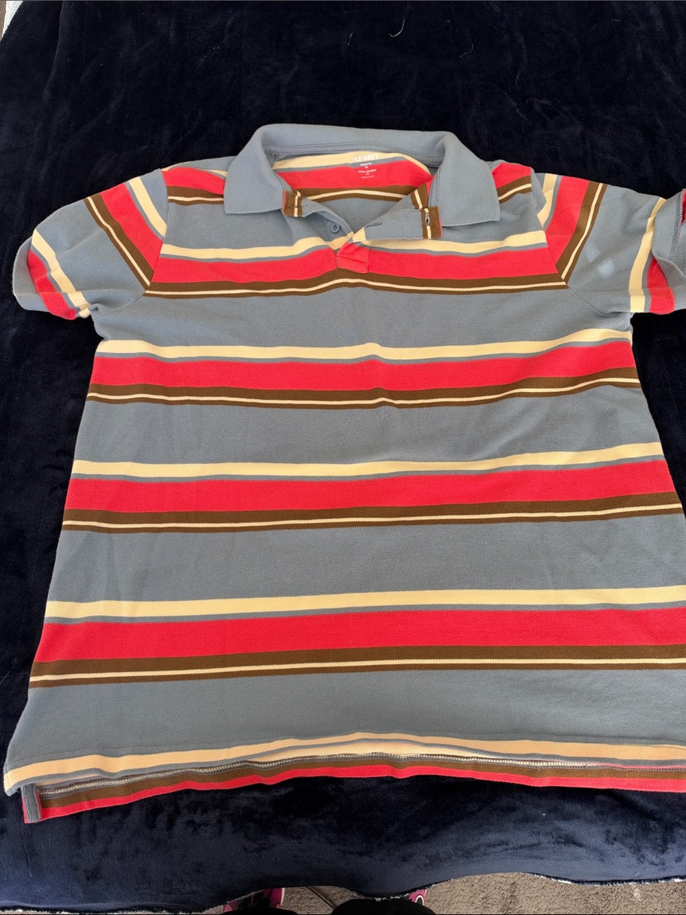 Old Navy Striped Polo Shirt - Gray with Red, Brown & Cream Stripes